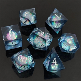 Resin Sharp edge Liquid Core - Pale Blue Sea - RPG dice set - Epic Dwarf Dice